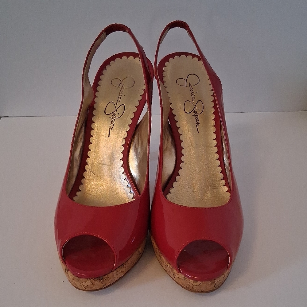 Jessica Simpson Red Peep Toe Slingback Heels